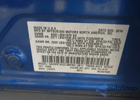 2015 Mitsubishi Outlander Sport Se z USA, uszkodzony, nr VIN 4A4AR4AU7FE015408